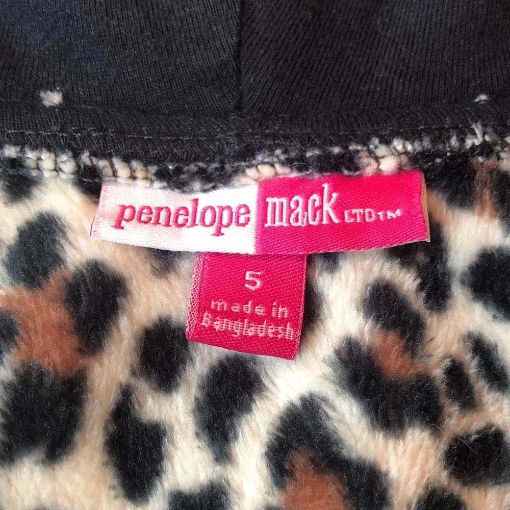 Penelope Mack Velour Leopard Print Hooded Jacket Zip Front Ruffle bottom Girls 5